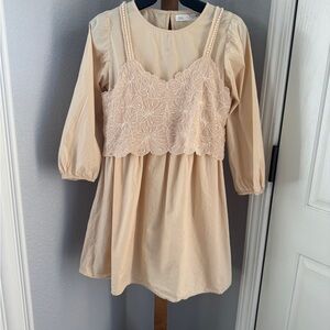 Zara Kids Cream Dress with Lace Overlay 13/14